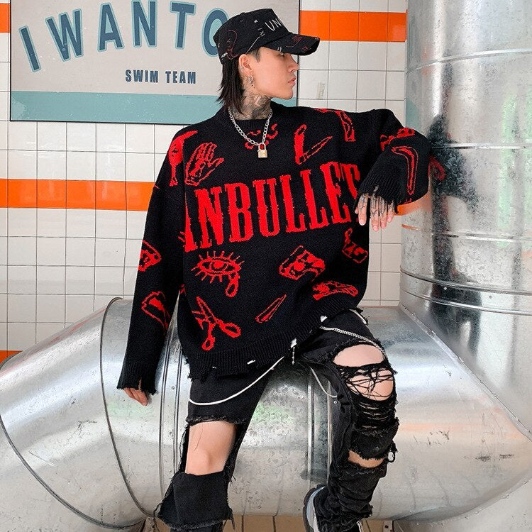 Graffiti Ripped  knitted jumper