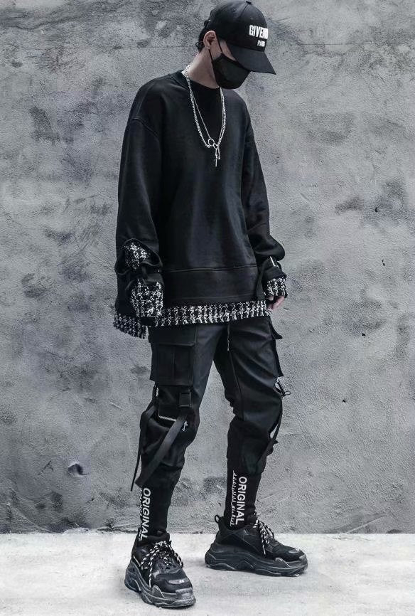 Black slim-fit cargo pants with adjustment  buckles