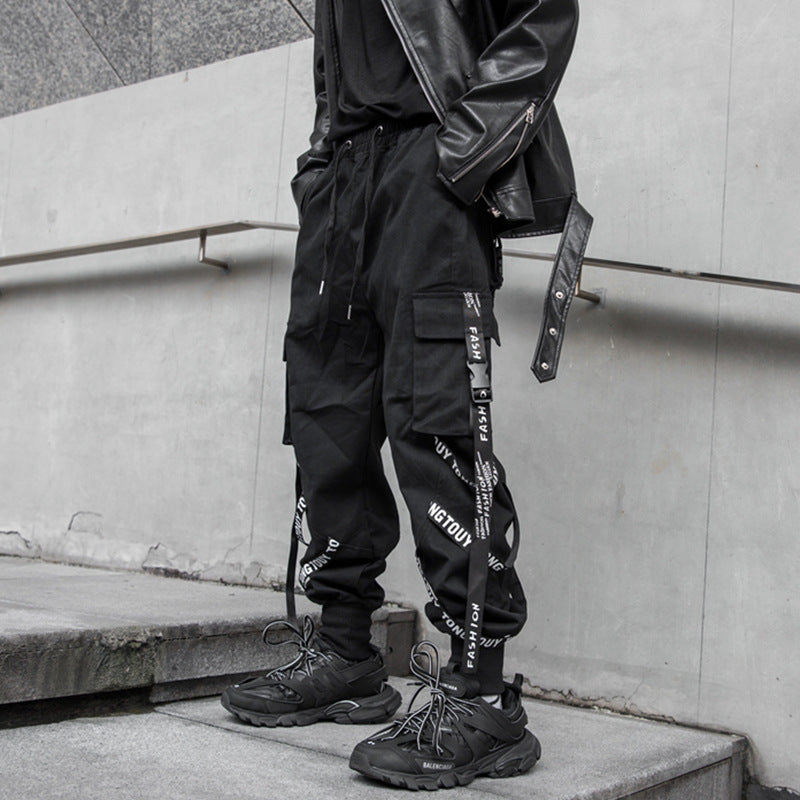 MULTI-POCKET STREETWEAR CARGO JOGGERS WITH TETHRED WAIST