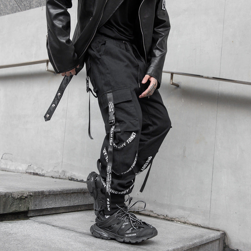 MULTI-POCKET STREETWEAR CARGO JOGGERS WITH TETHRED WAIST