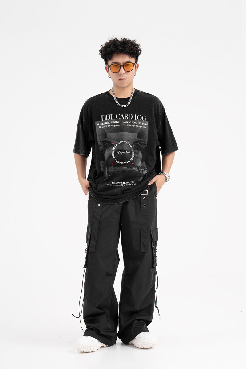 Straight Elastic Waist Leisure Cargo Trousers
