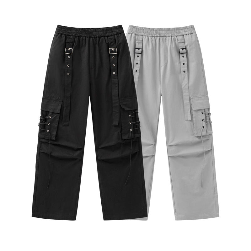 Straight Elastic Waist Leisure Cargo Trousers