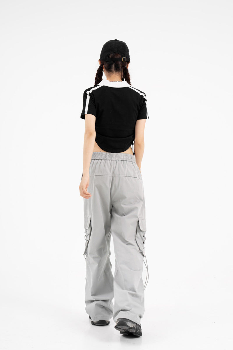 Straight Elastic Waist Leisure Cargo Trousers
