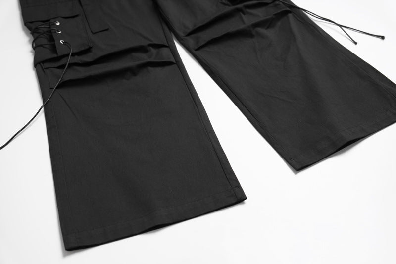 Straight Elastic Waist Leisure Cargo Trousers