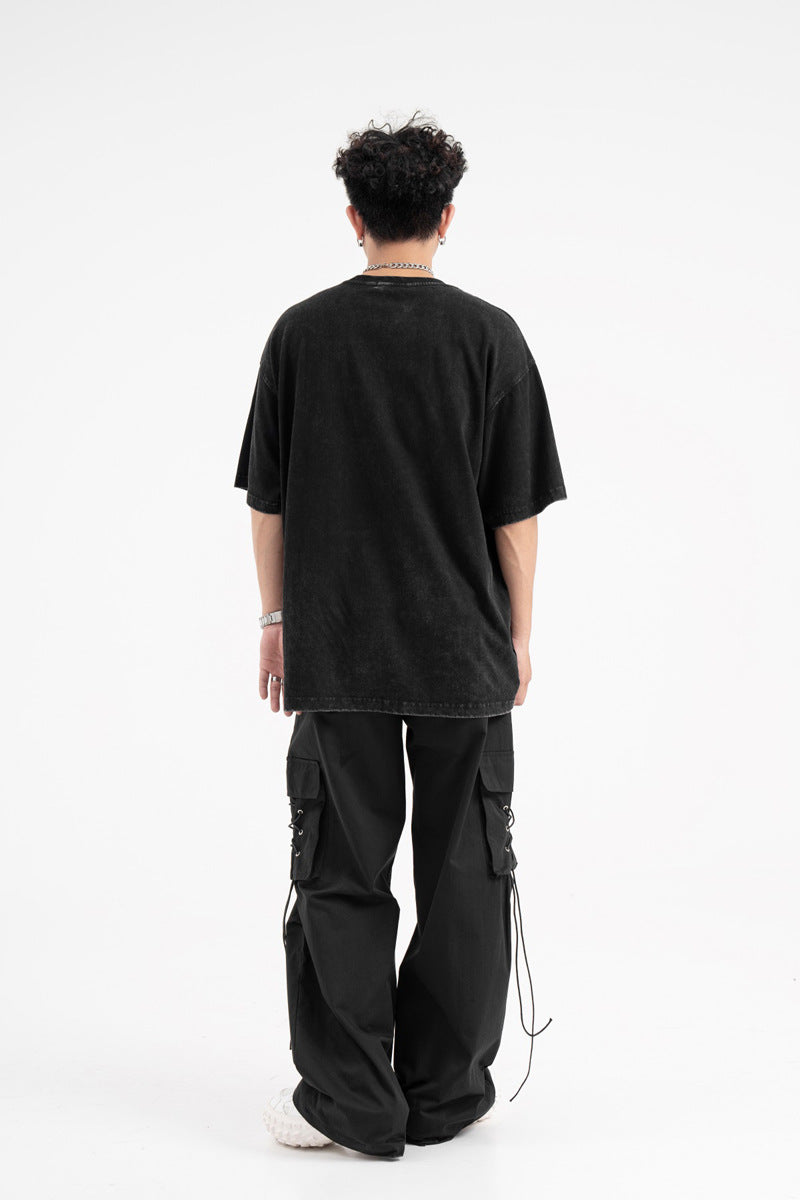 Straight Elastic Waist Leisure Cargo Trousers