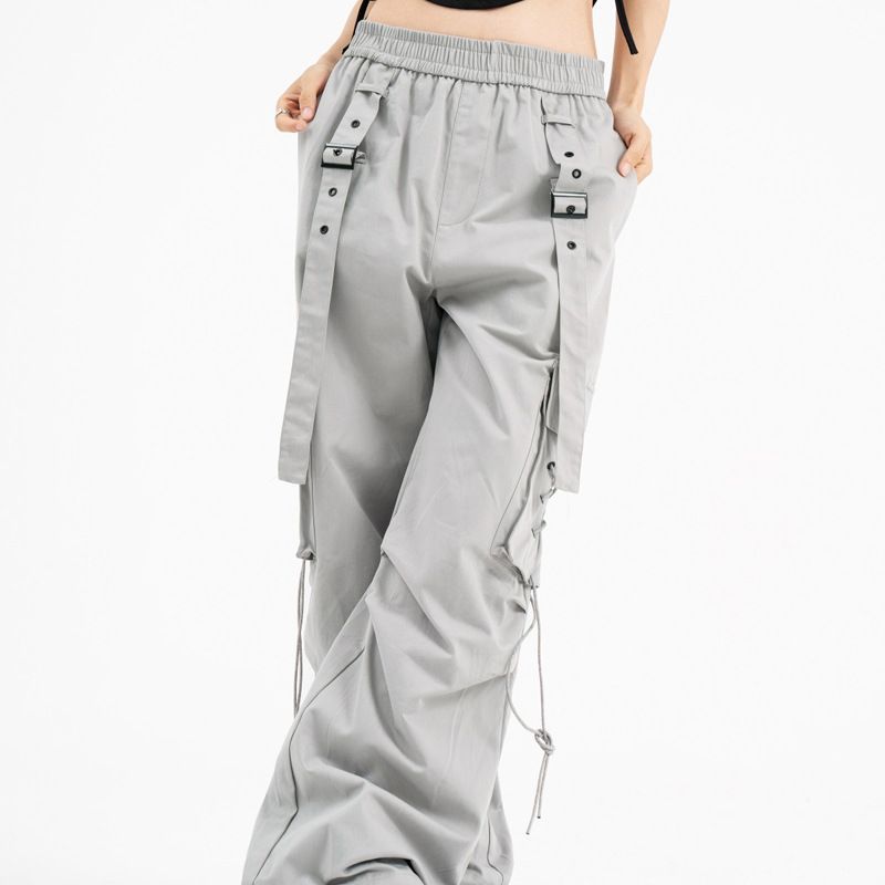Straight Elastic Waist Leisure Cargo Trousers