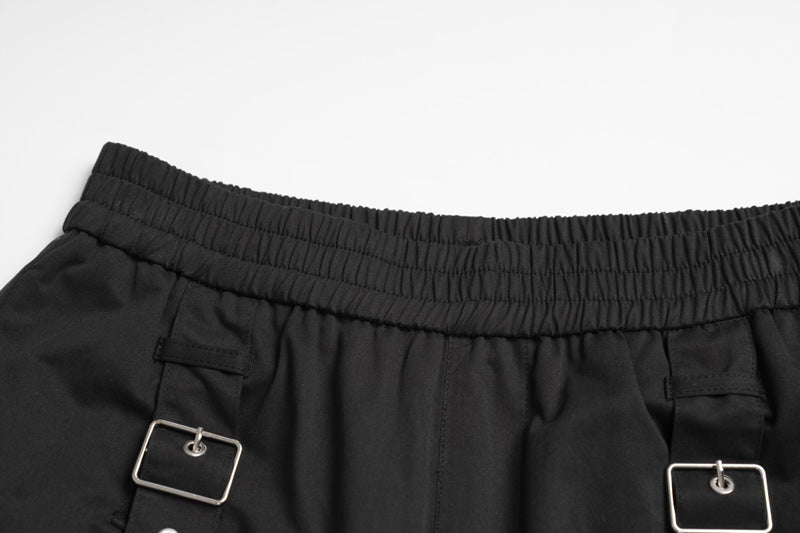 Straight Elastic Waist Leisure Cargo Trousers