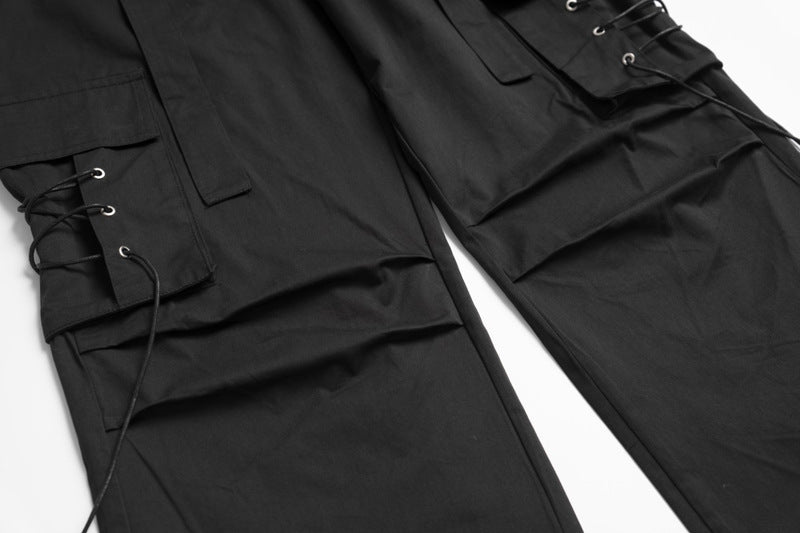 Straight Elastic Waist Leisure Cargo Trousers