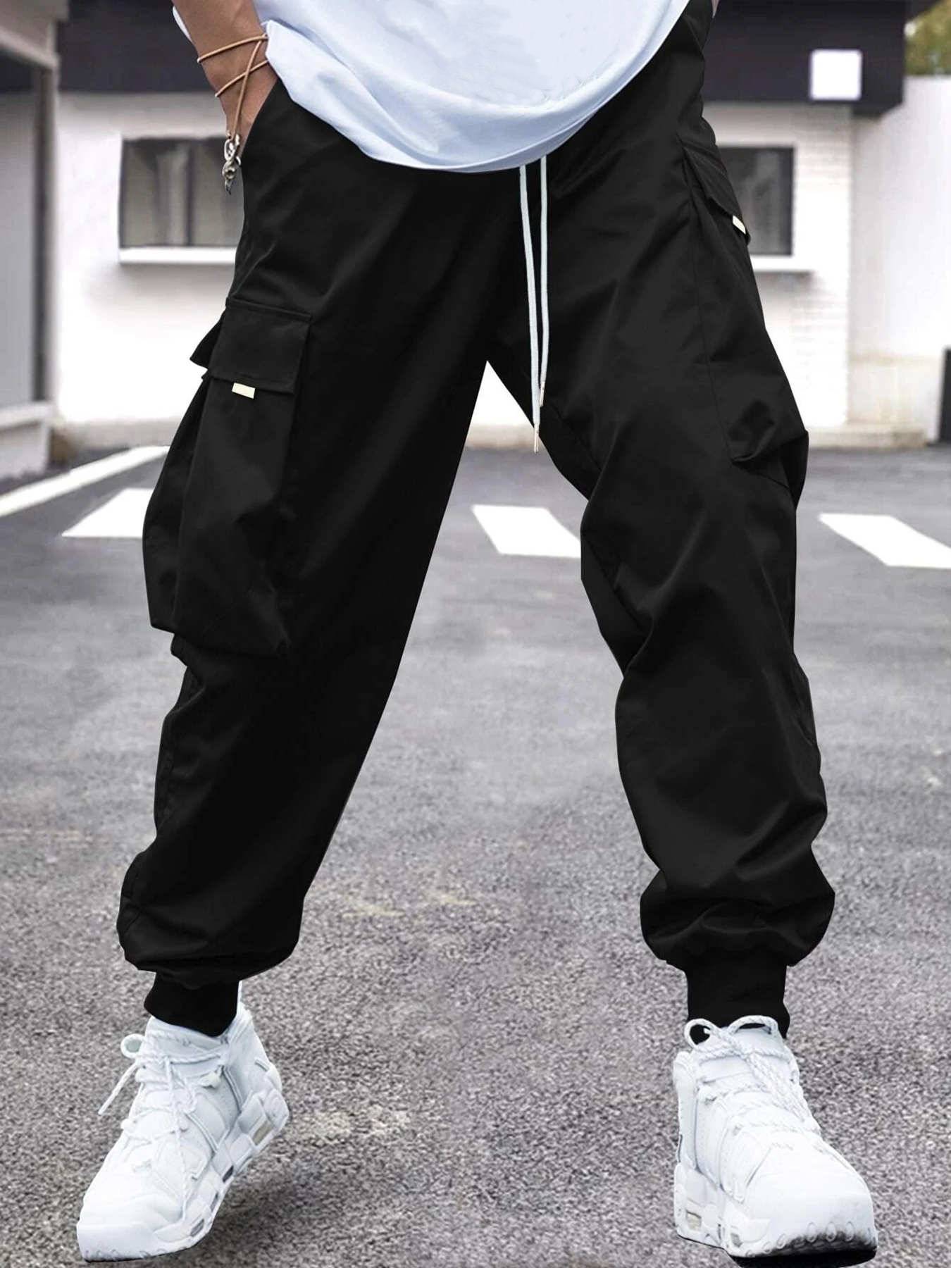 Modern Streetwear Black Casual Cargo Pants