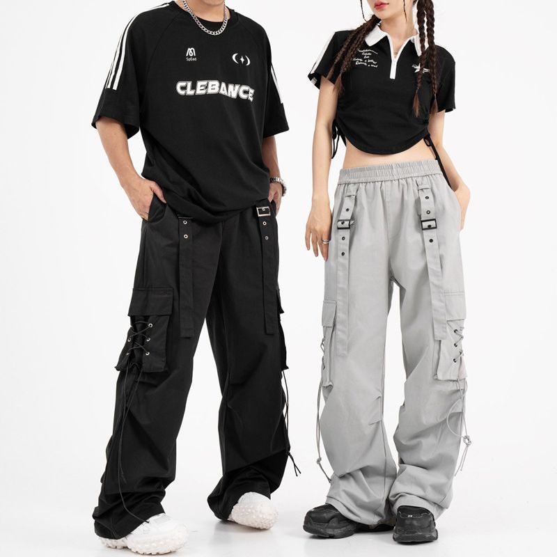 Straight Elastic Waist Leisure Cargo Trousers