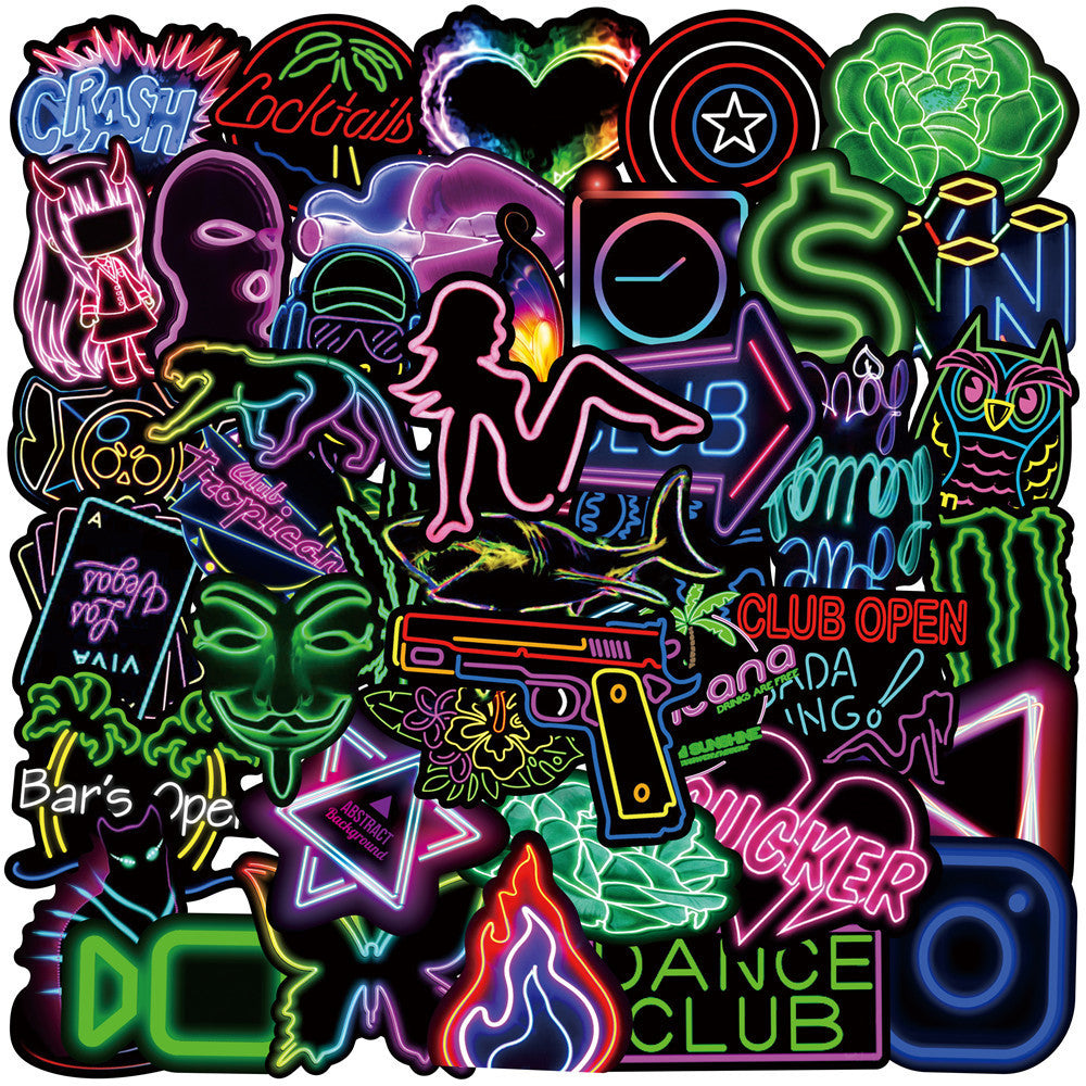 Vibrant Neon Collage PVC Sticker Set – Irregular Shapes with Printed Bright Film