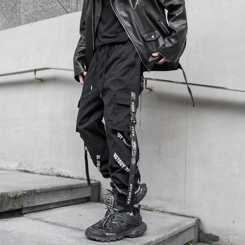 MULTI-POCKET STREETWEAR CARGO JOGGERS WITH TETHRED WAIST