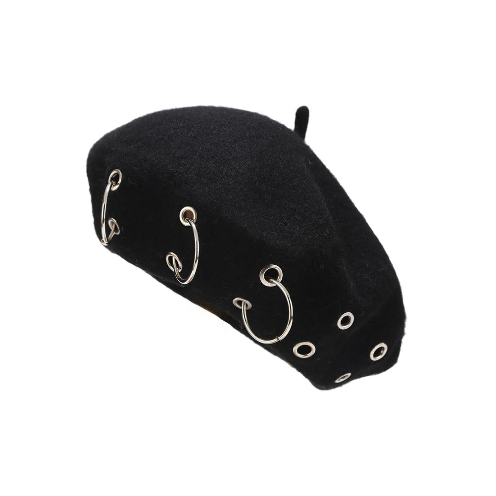 Urban edge wool beret with iron ring accents