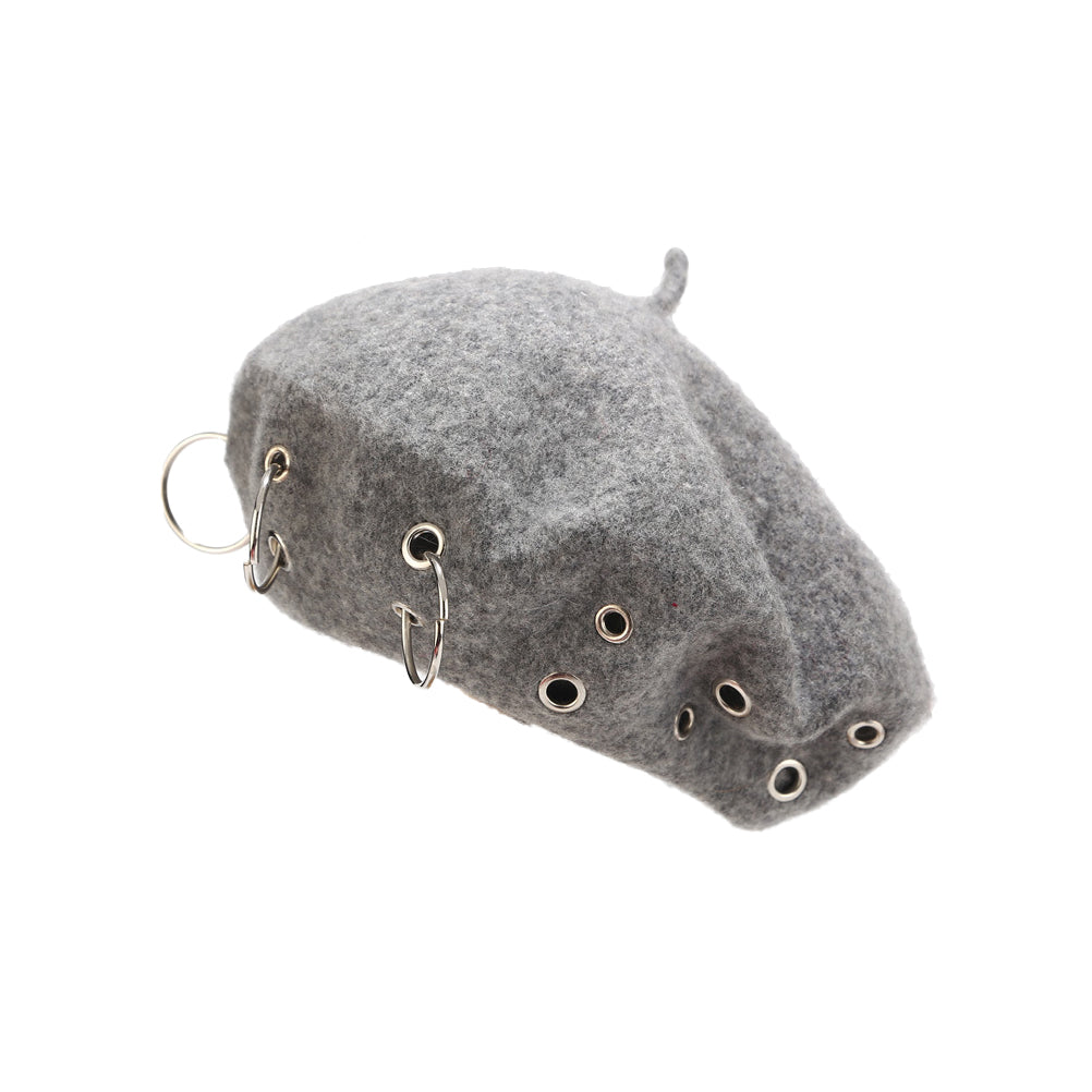 Urban edge wool beret with iron ring accents