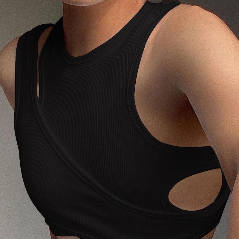 MODERN ASYMMETRICAL CUT BLACK COTTON CROP TOP