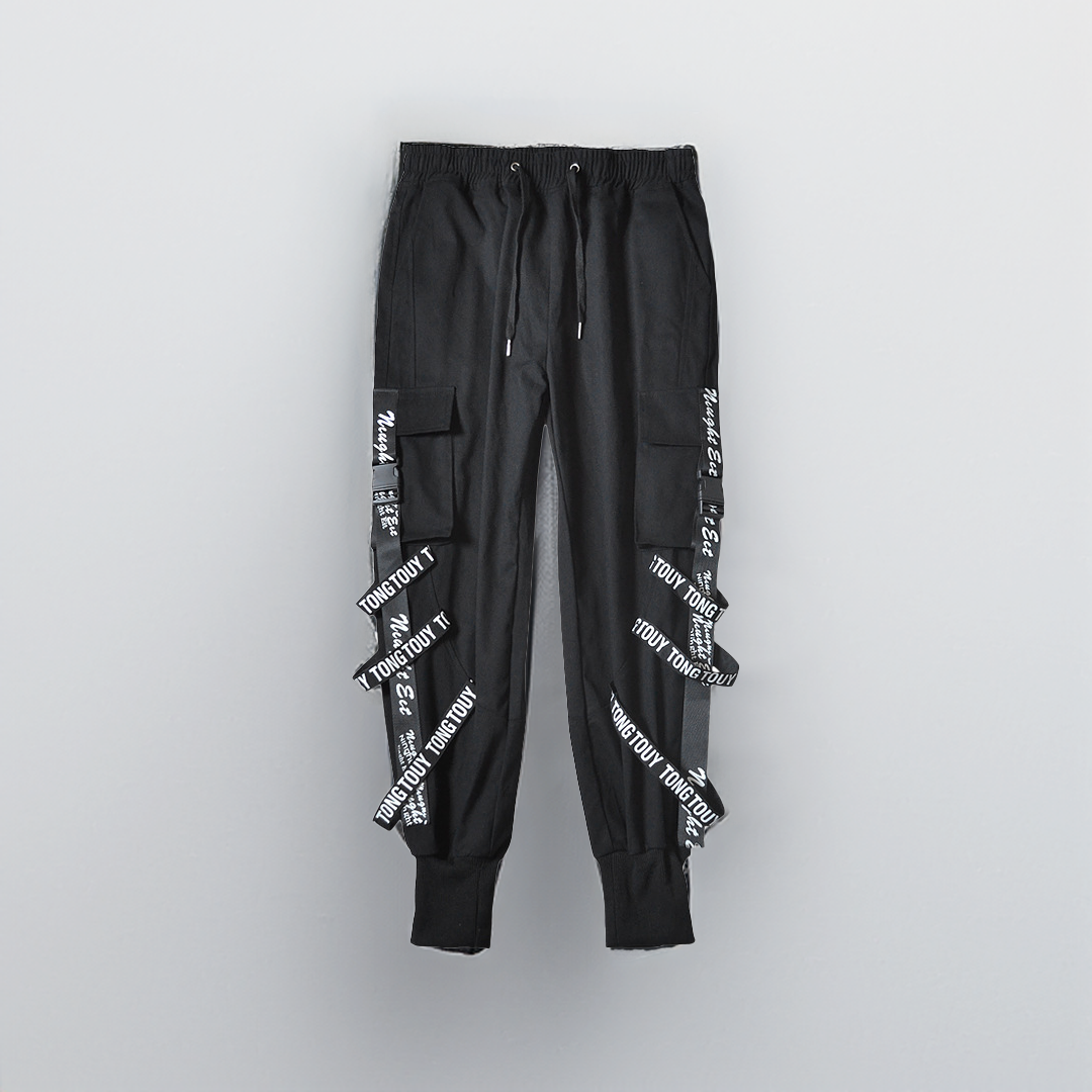MULTI-POCKET STREETWEAR CARGO JOGGERS WITH TETHRED WAIST