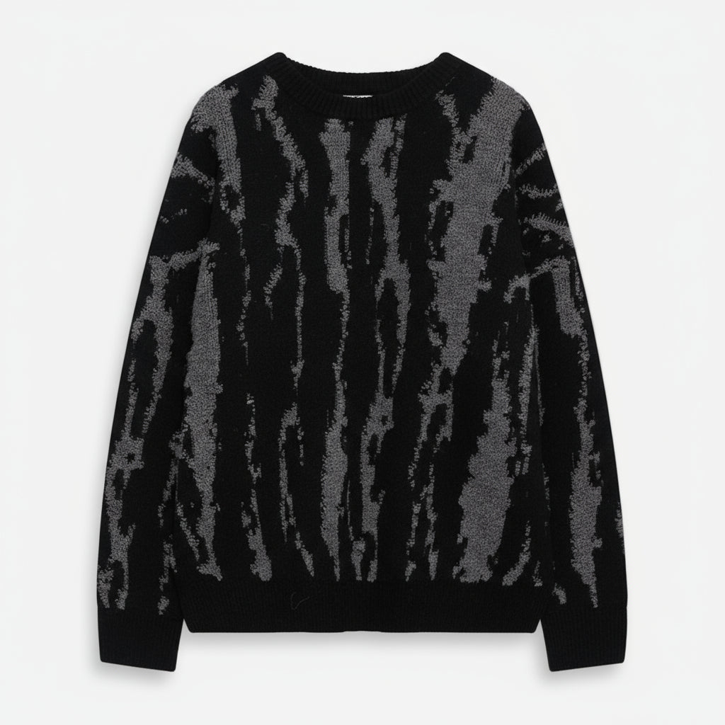Black cashmere blend sweater with contrast design ideal for underground rave culture and warehouse parties