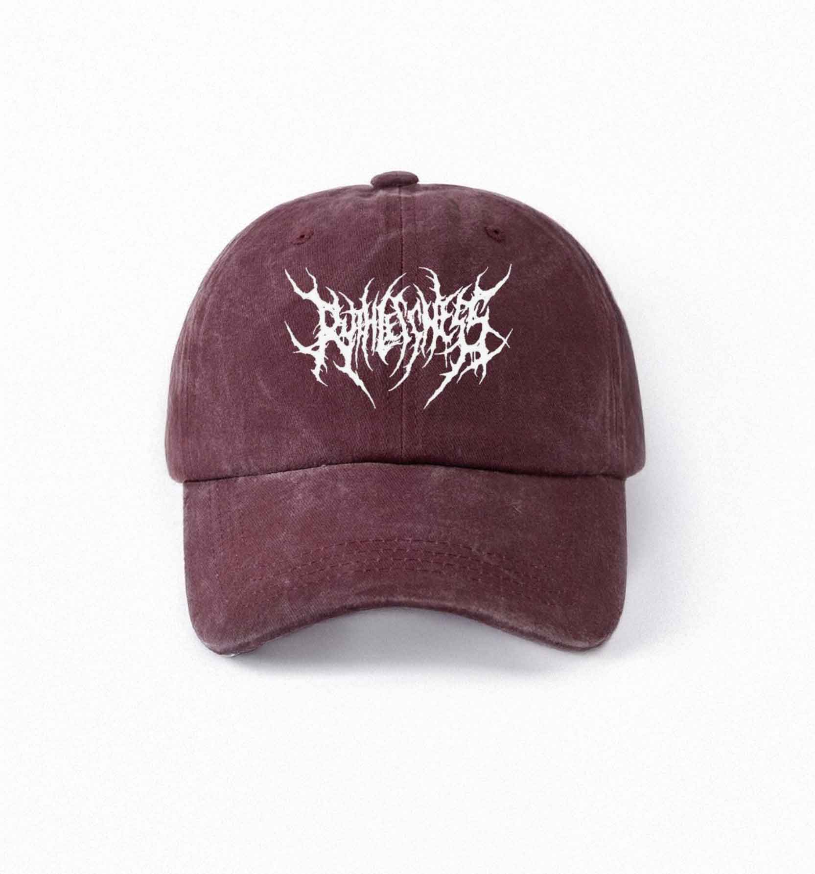 Retro Washed Cap with Gothic Lettering Print