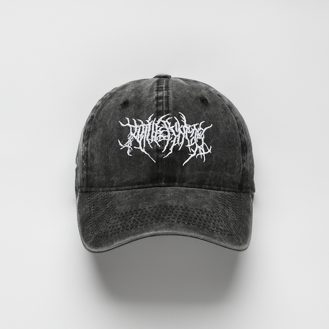 Retro Washed Cap with Gothic Lettering Print