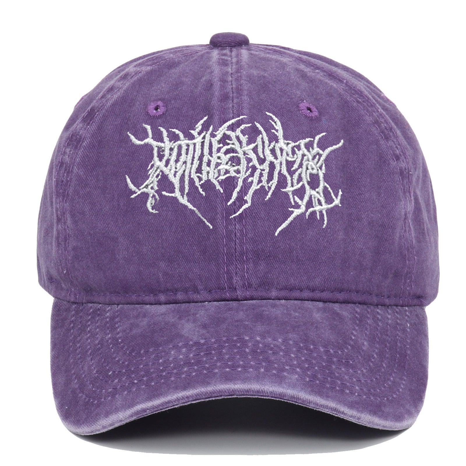 Retro Washed Cap with Gothic Lettering Print
