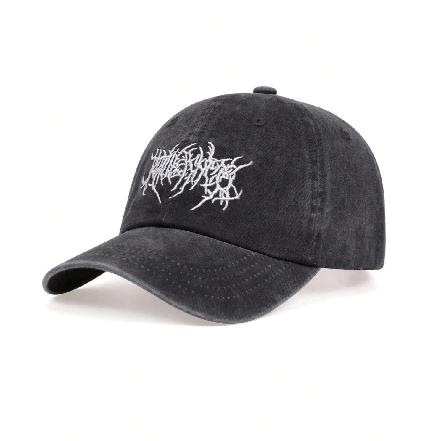 Retro Washed Cap with Gothic Lettering Print