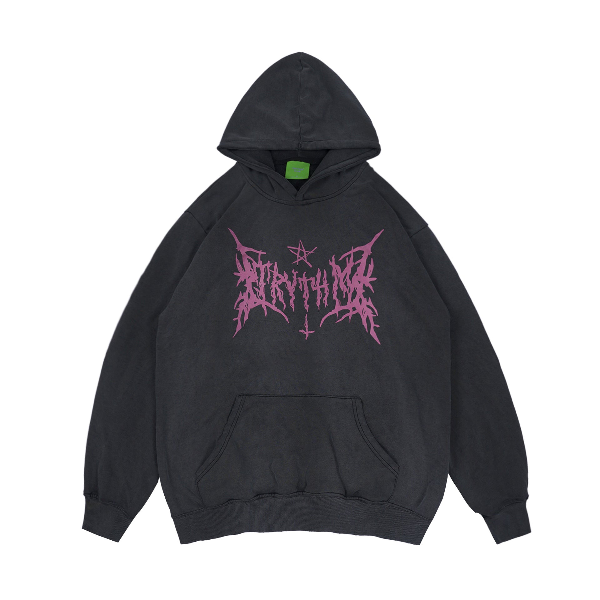Gothic Calligraphy Cotton Distressed Hoodie
