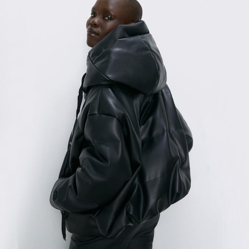Contemporary Cropped PU Leather Coat - Synesthetic
