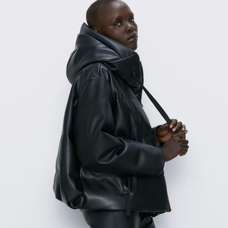 Contemporary Cropped PU Leather Coat - Synesthetic