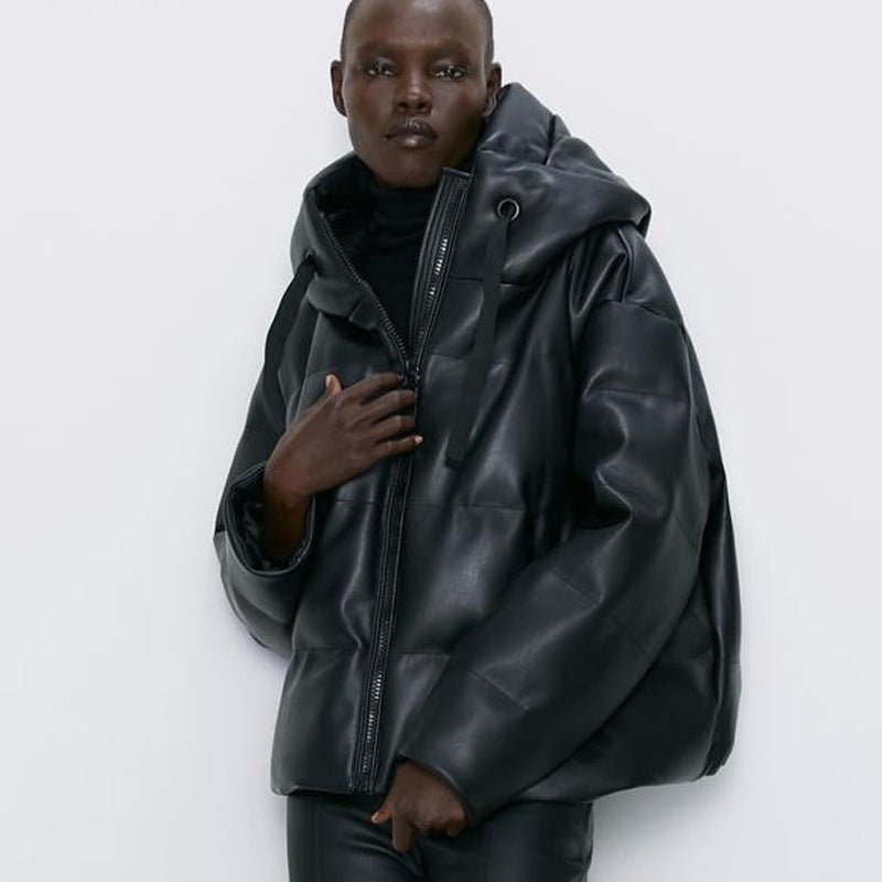 Contemporary Cropped PU Leather Coat - Synesthetic