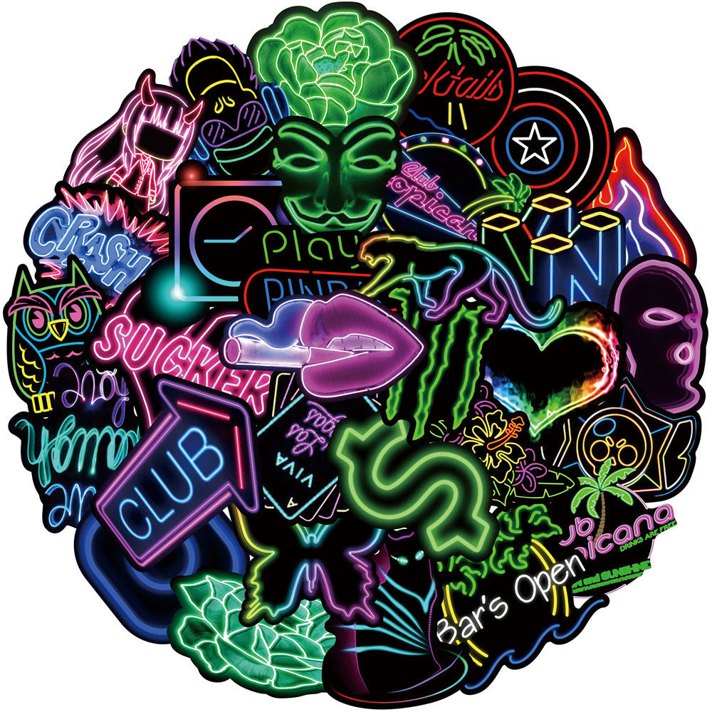 Vibrant Neon Collage PVC Sticker Set – Irregular Shapes with Printed Bright Film