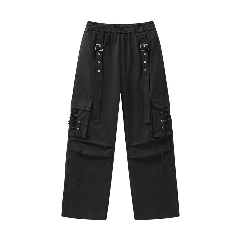 Straight Elastic Waist Leisure Cargo Trousers