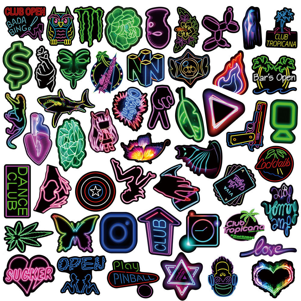 Vibrant Neon Collage PVC Sticker Set – Irregular Shapes with Printed Bright Film