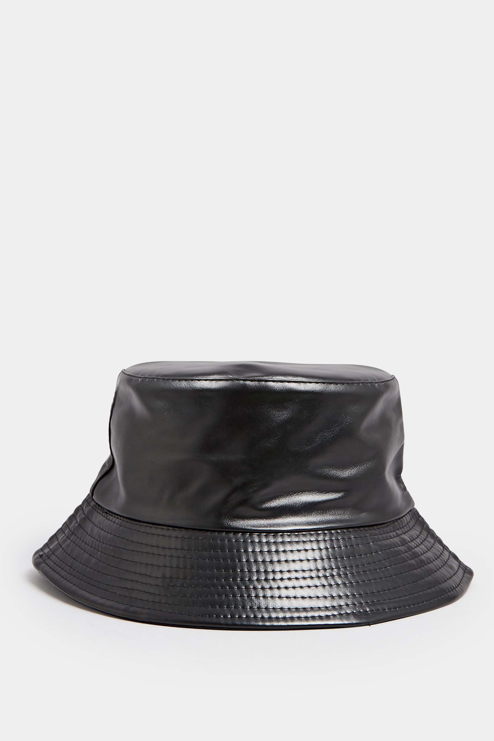 BLACK LEATHER DOUBLE-SIDED FISHERMAN HAT