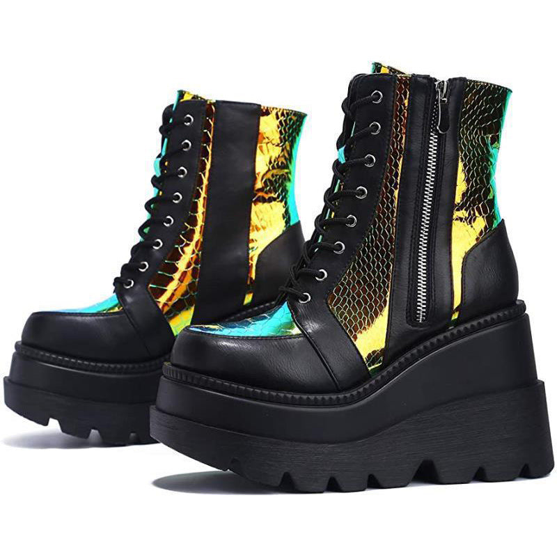 Black Croco Platform Raver Boots