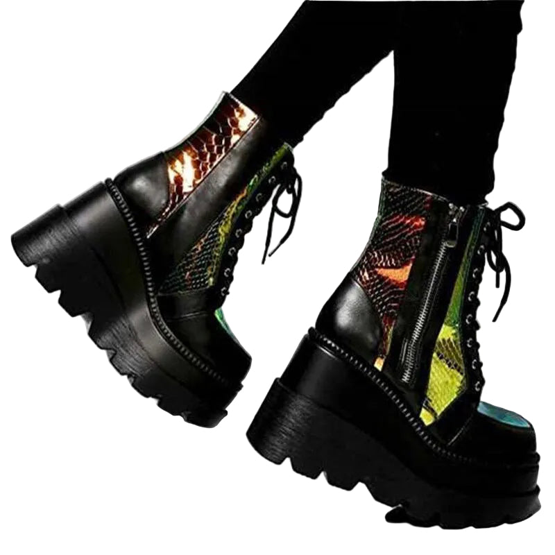 Black Croco Platform Raver Boots