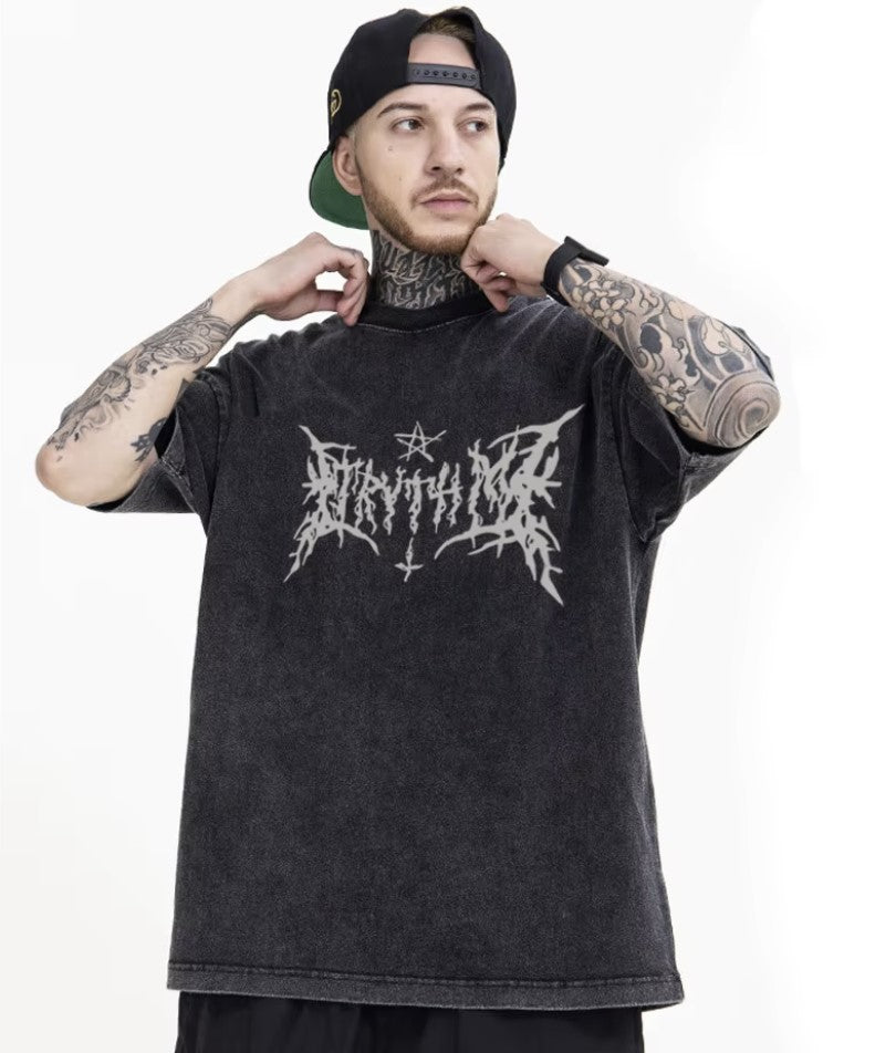 Gothic Script Distressed Cotton Tee