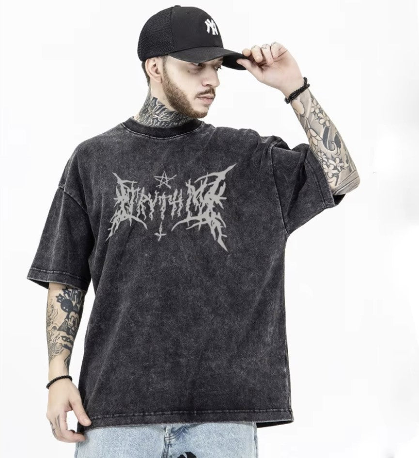 Gothic Script Distressed Cotton Tee