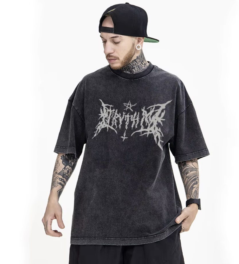 Gothic Script Distressed Cotton Tee