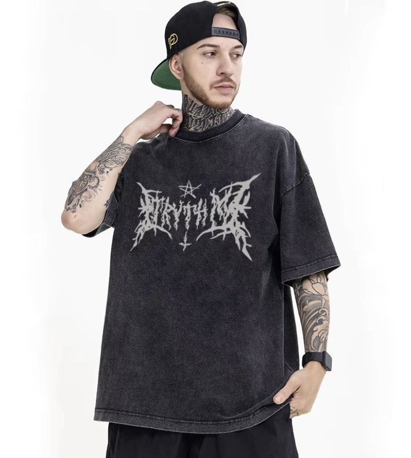 Gothic Script Distressed Cotton Tee