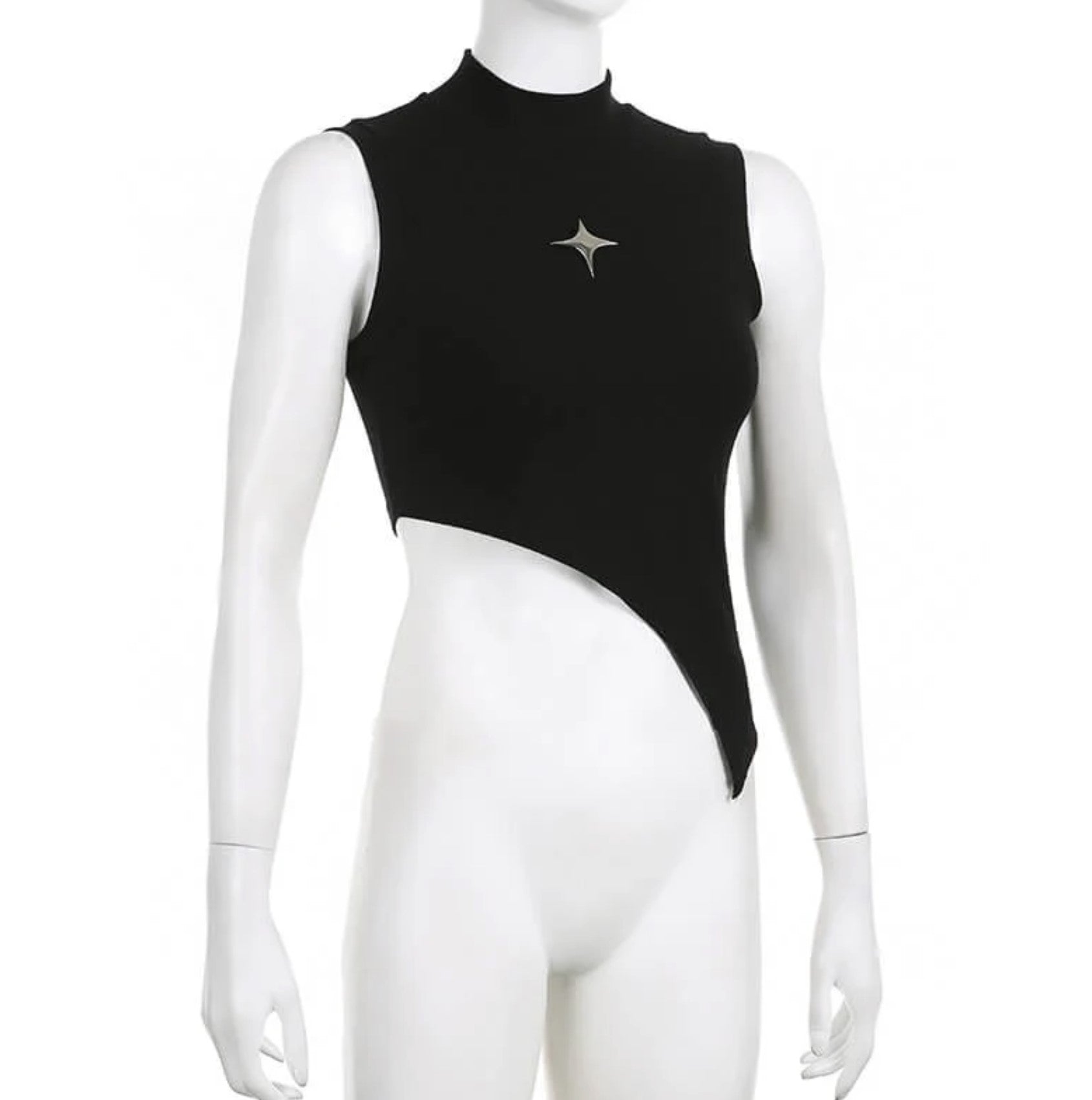 CELESTIAL CHARM BLACK COTTON TURTLENECK CROP TOP