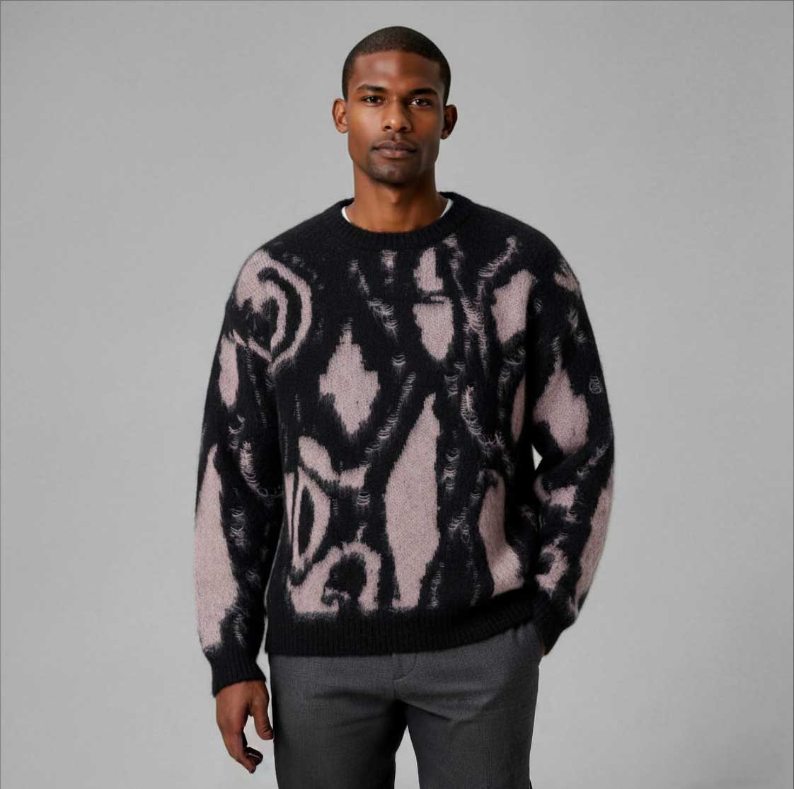 Dark Rave Contrast Knit – Urban Round Neck Sweater