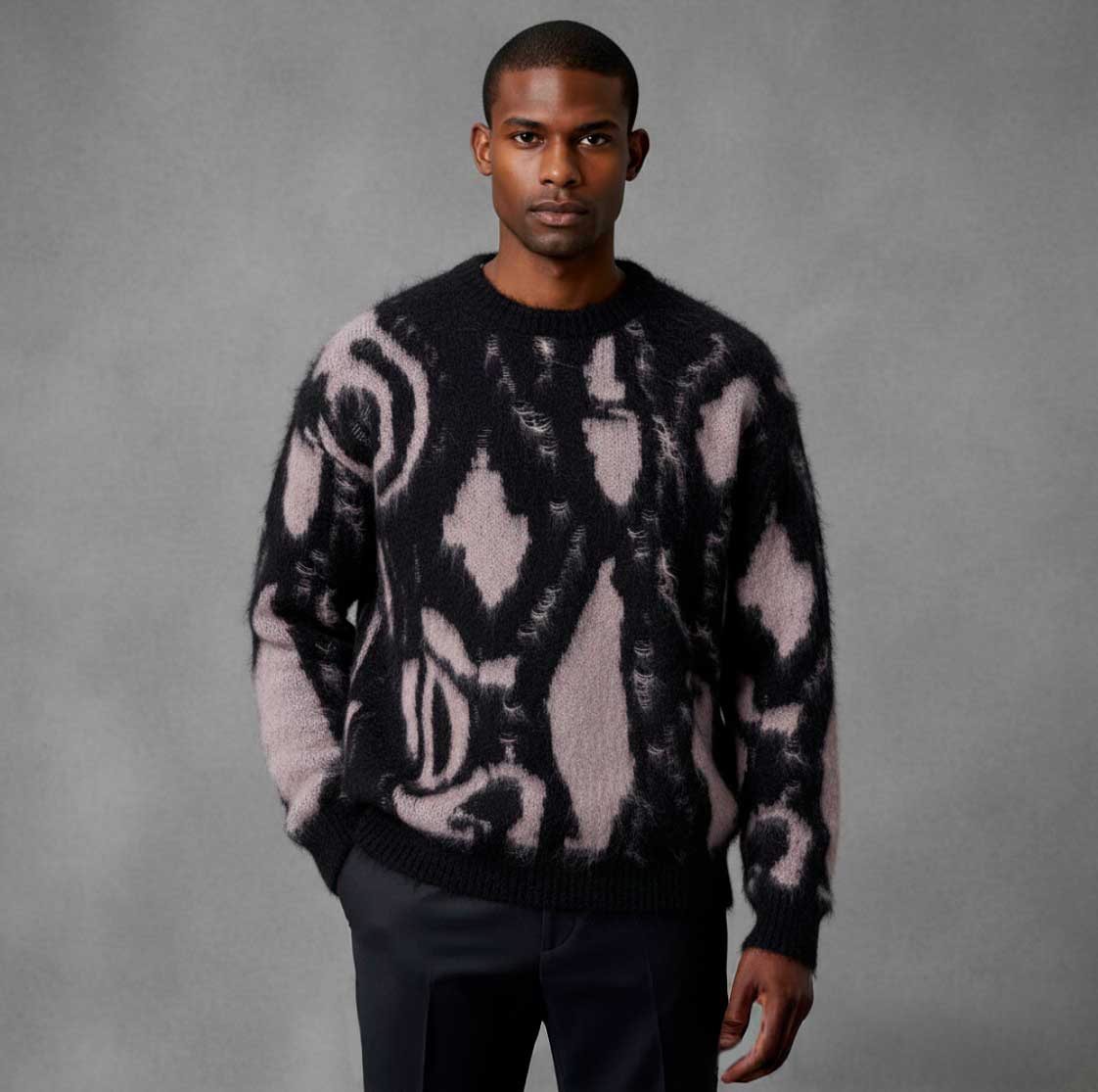 Dark Rave Contrast Knit – Urban Round Neck Sweater