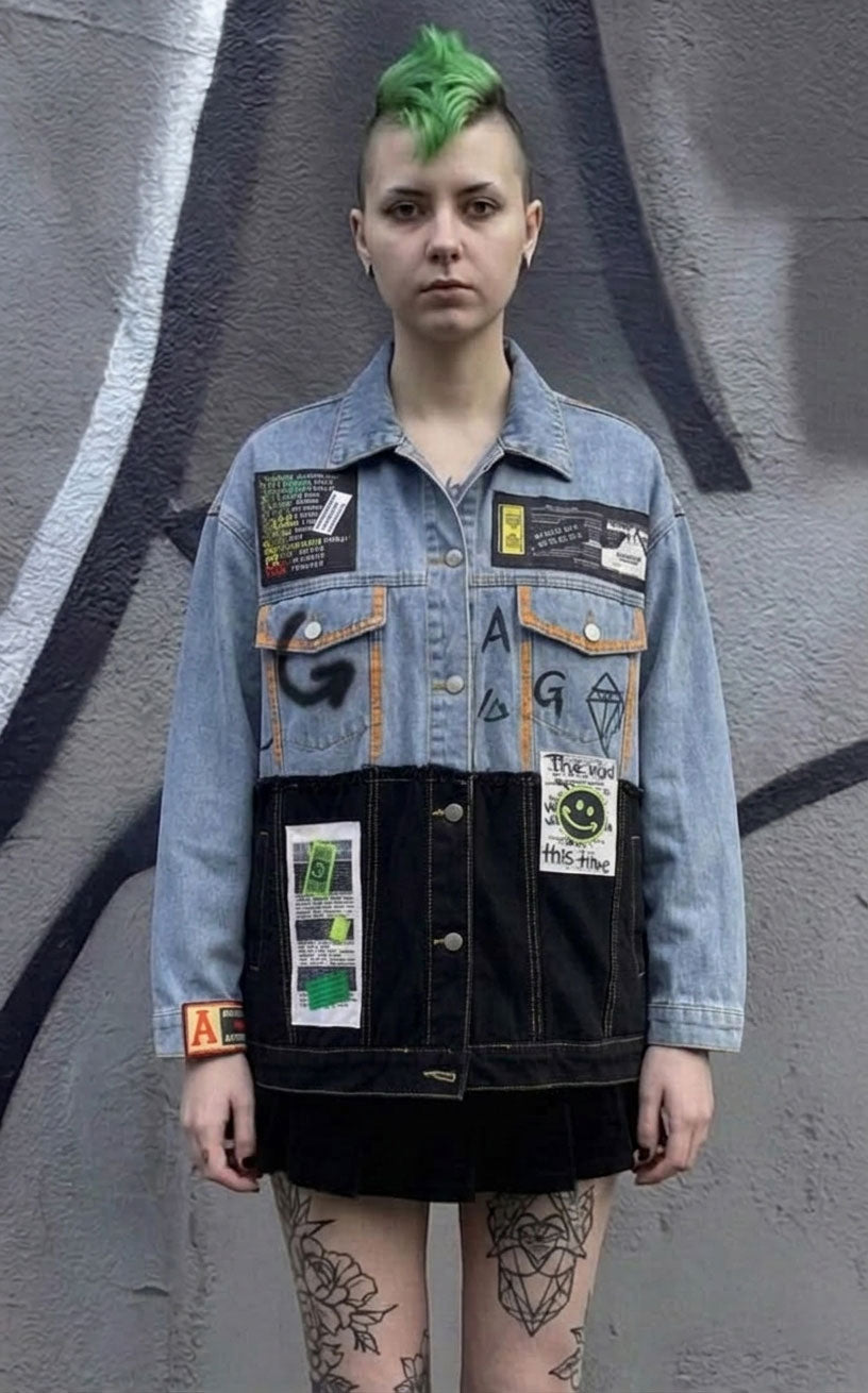 Chemise en Jean avec Patchworks Anarchiste Unisex & Oversized 
