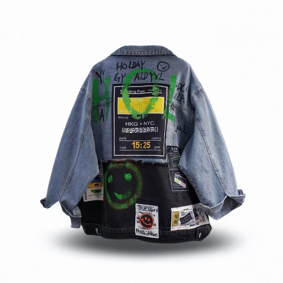 Chemise en Jean avec Patchworks Anarchiste Unisex & Oversized 