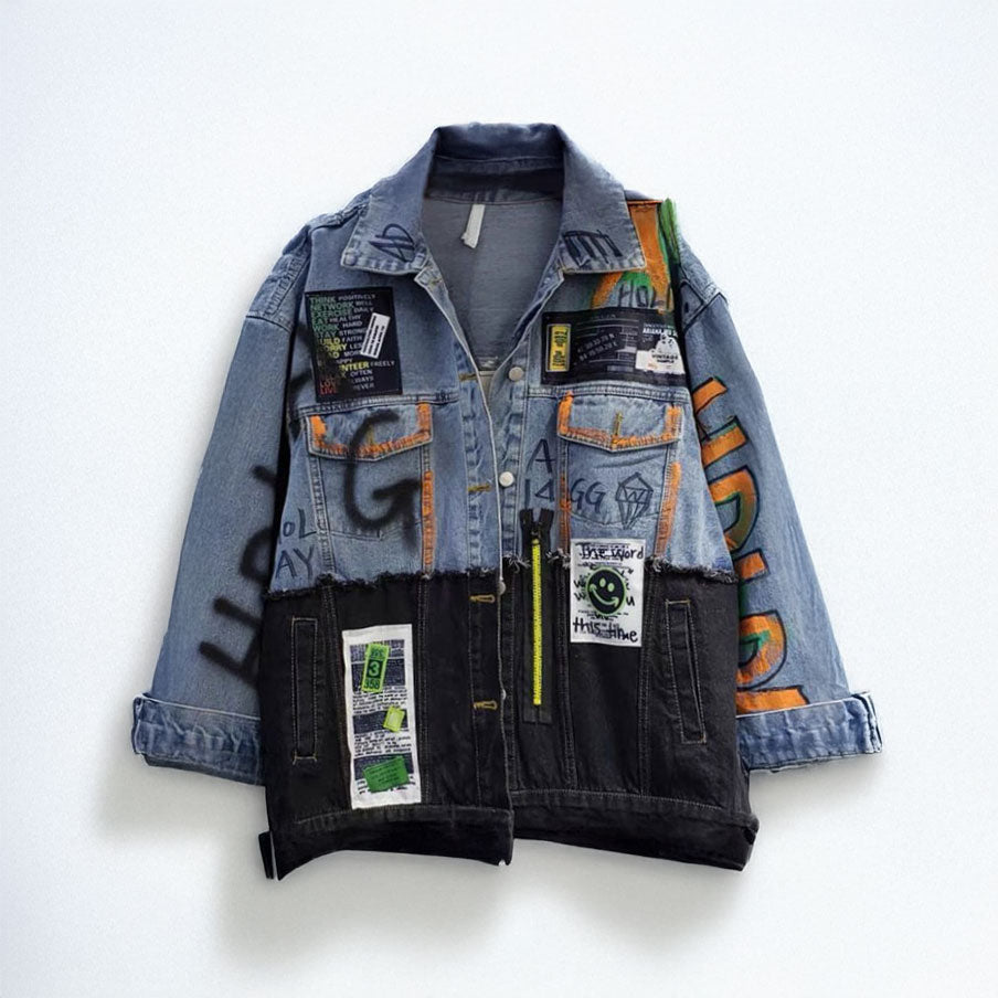 Chemise en Jean avec Patchworks Anarchiste Unisex & Oversized 