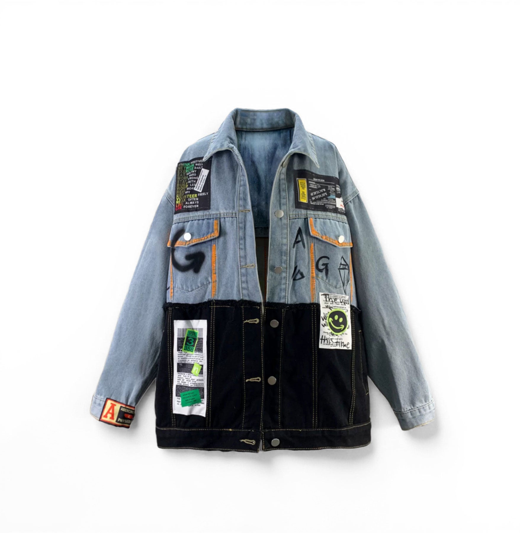 Chemise en Jean avec Patchworks Anarchiste Unisex & Oversized 