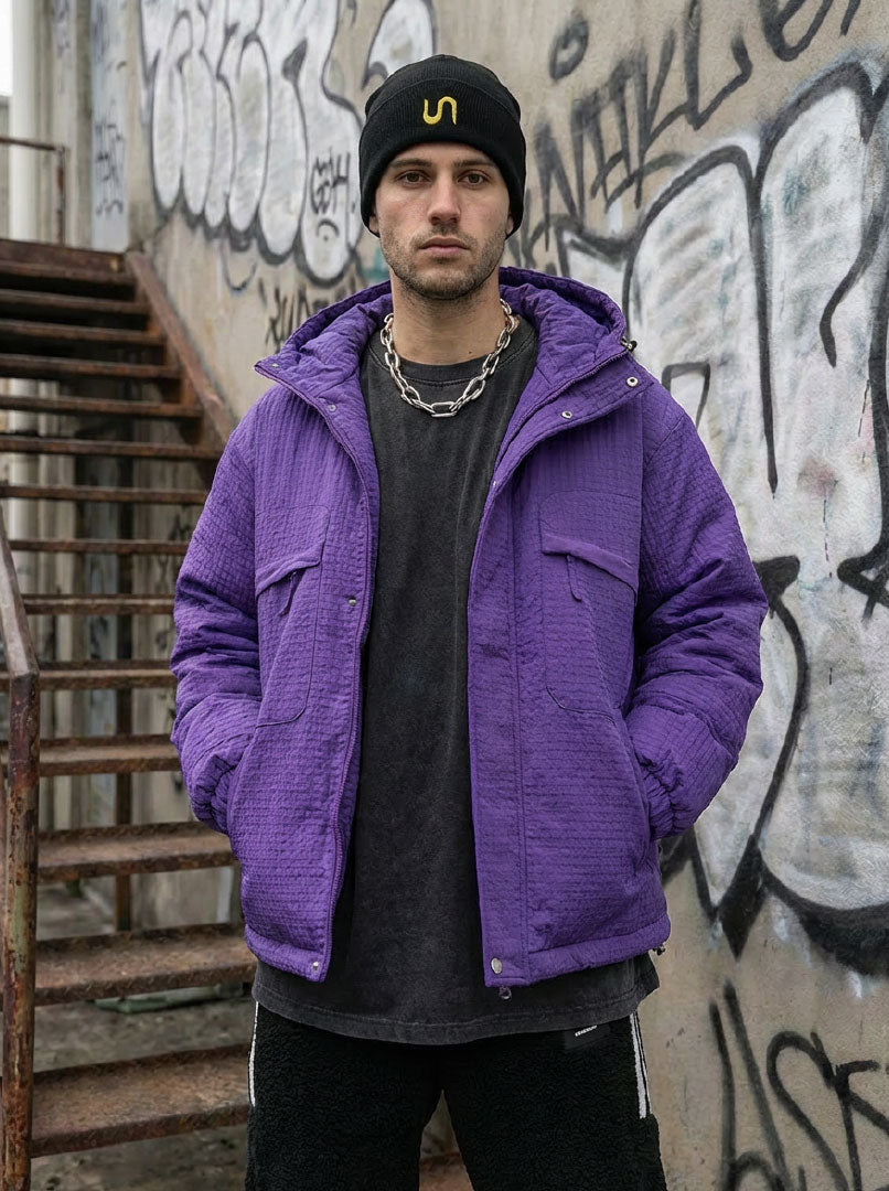 raver hooded baggy coat with fanny pack