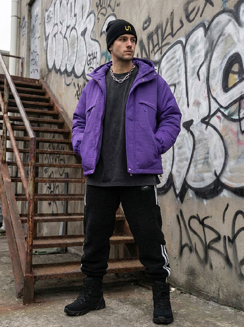 raver hooded baggy coat with fanny pack