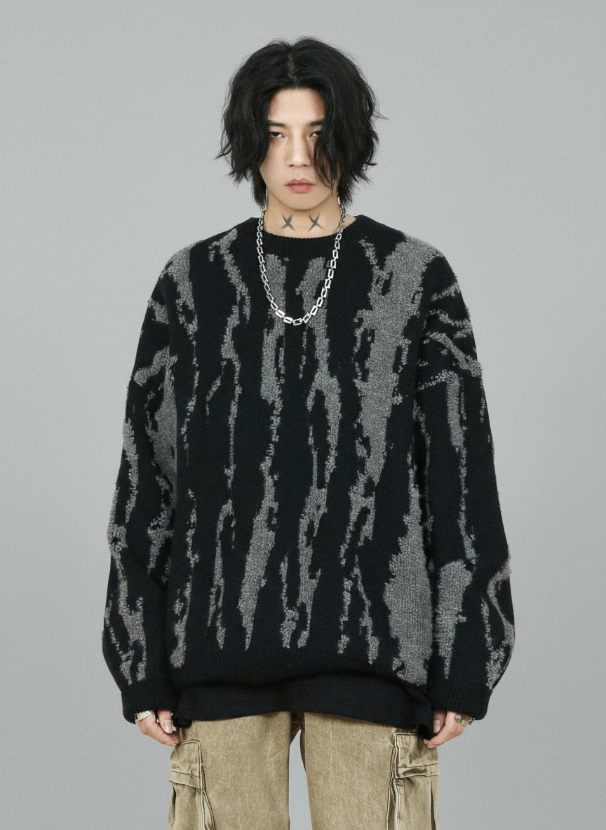 Winter outfit featuring contrast dark color sweater styled for outdoor raves 