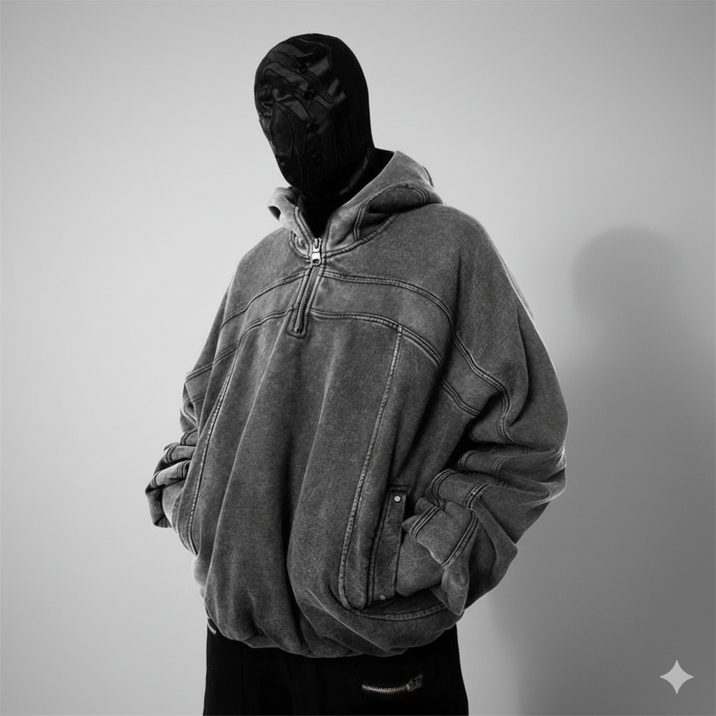 Hoodie underground Urban Rebel – style urbain inspiré cyberpunk avec patchwork